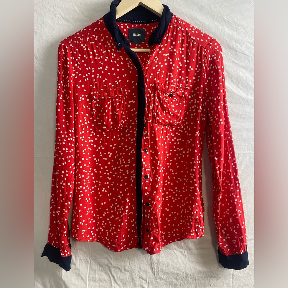 Maeve red polka dot blouse